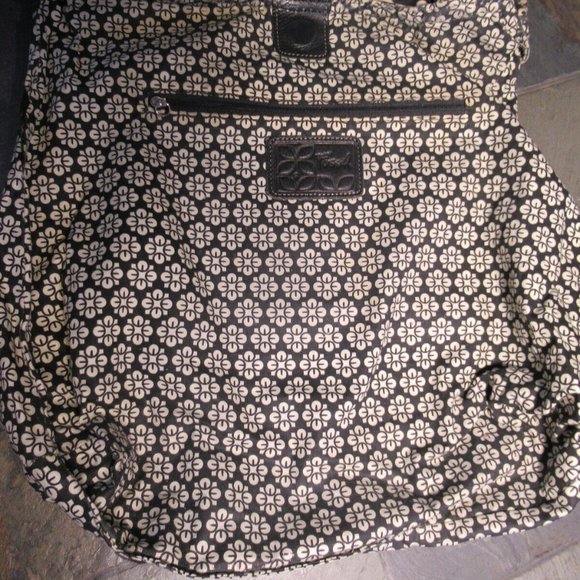 Large Black /Cream flower pattern Sutter Fossil shopper tote bag. - Picture 4 of 12